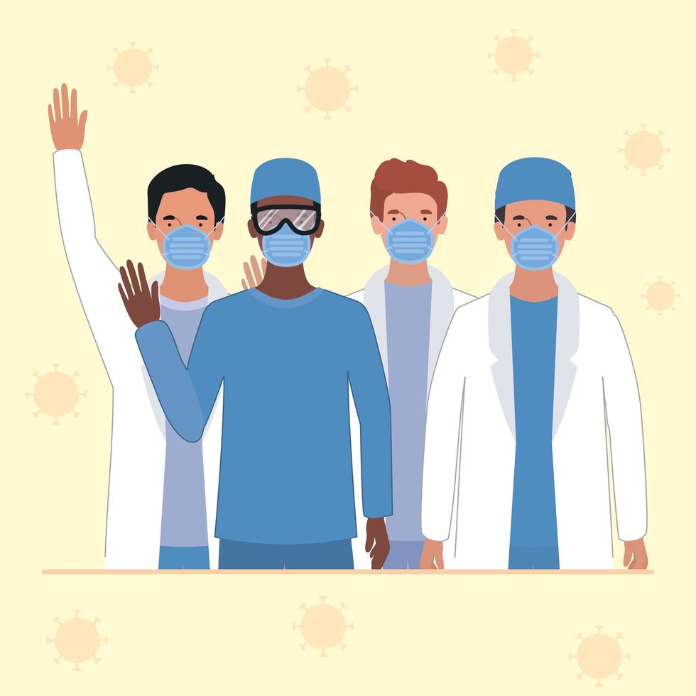 mannen artsen met maskers tegen 2019 ncov-virus vectorontwerp vector