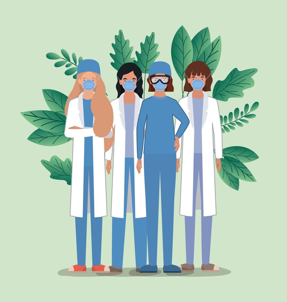 vrouwelijke artsen met maskers tegen 2019 ncov-virus vectorontwerp vector