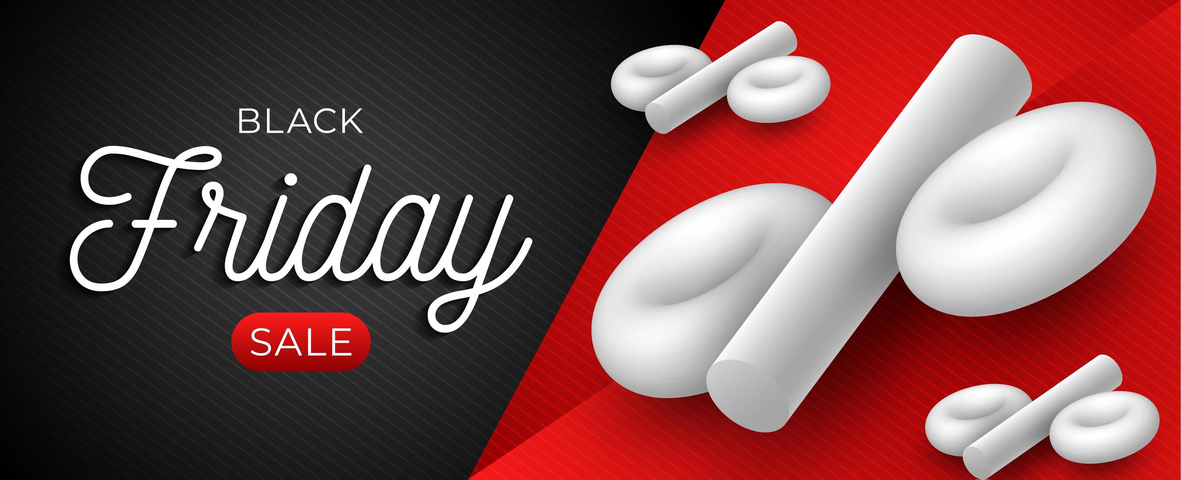 zwarte vrijdag verkoop horizontale sjabloon met wit 3d percentagesymbool op zwarte en rode achtergrond. vectorillustratie met plaats voor tekst vector