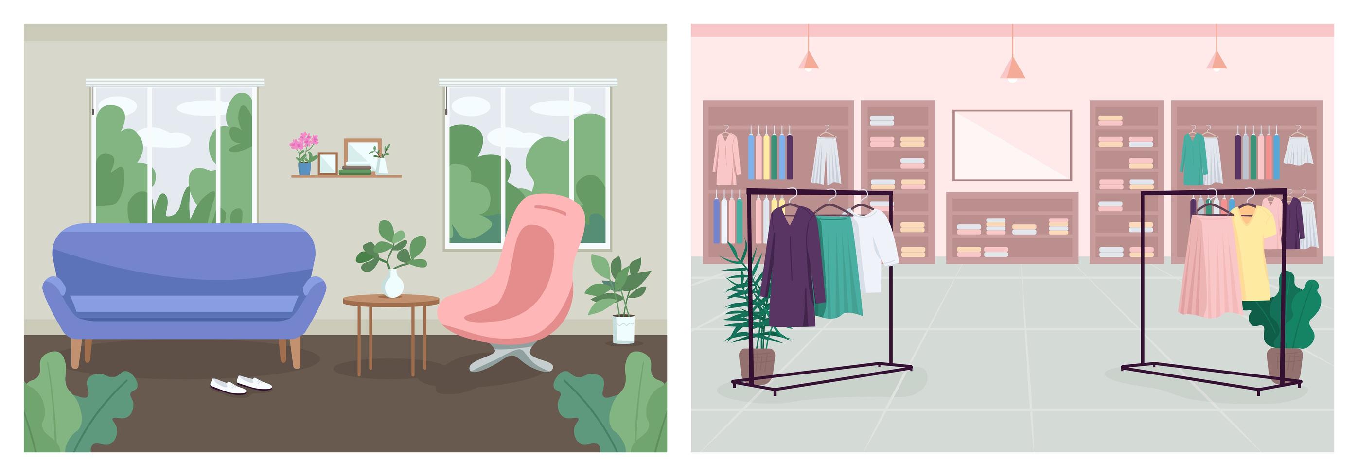 interieur decoratie egale kleur vector illustratie set