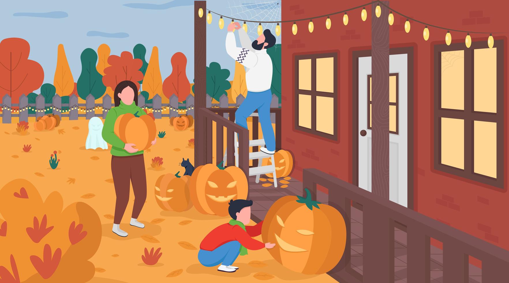 familie versieren voor halloween egale kleur vectorillustratie vector