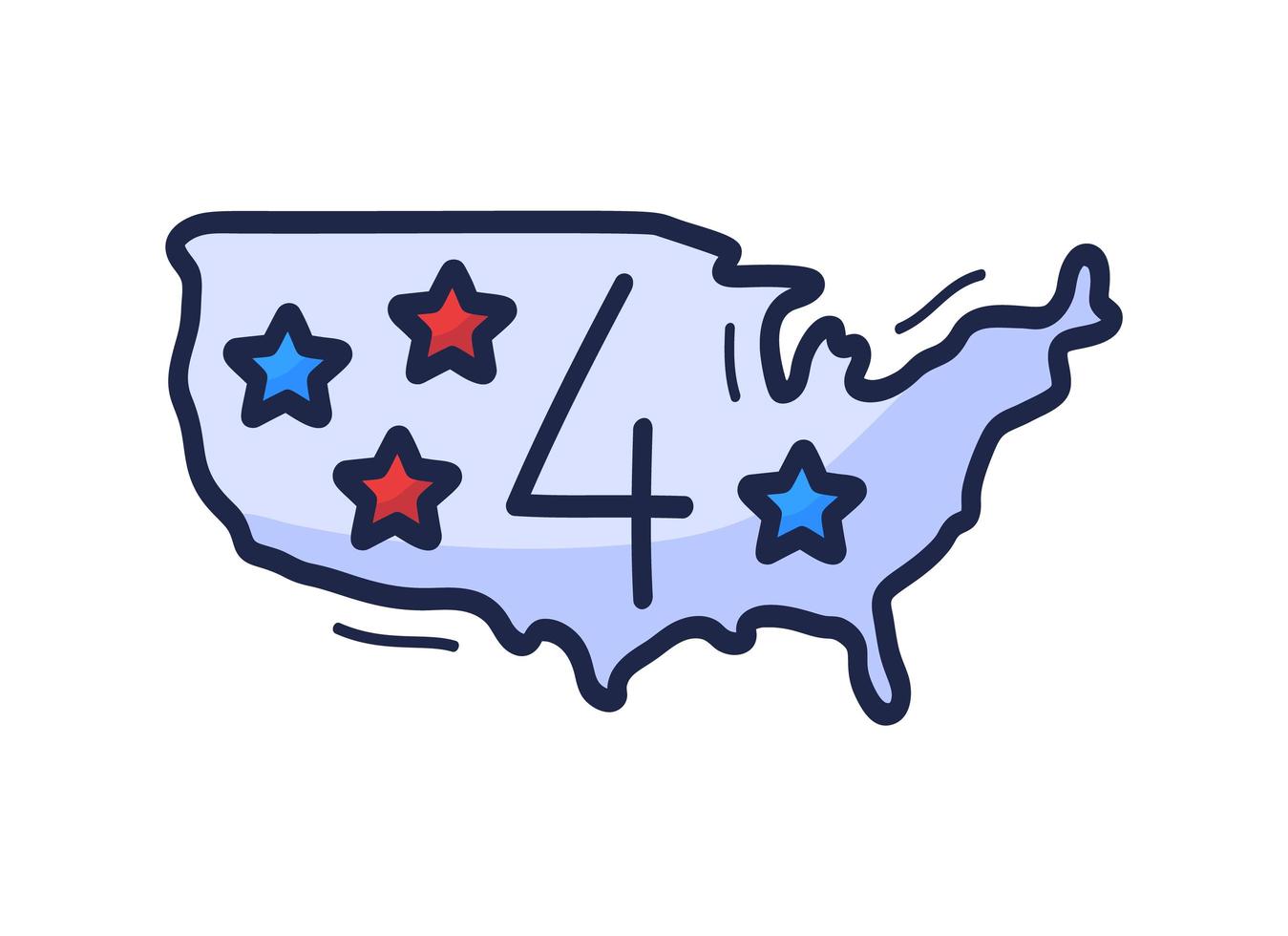 ons kaartpictogram met het nummer van 4 juli wordt met de hand getekend in cartoon-stijl. vectorillustratie voor onafhankelijkheidsdag in de Verenigde Staten vector