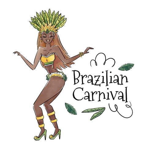 Sexy Braziliaanse danseres met bladeren vector