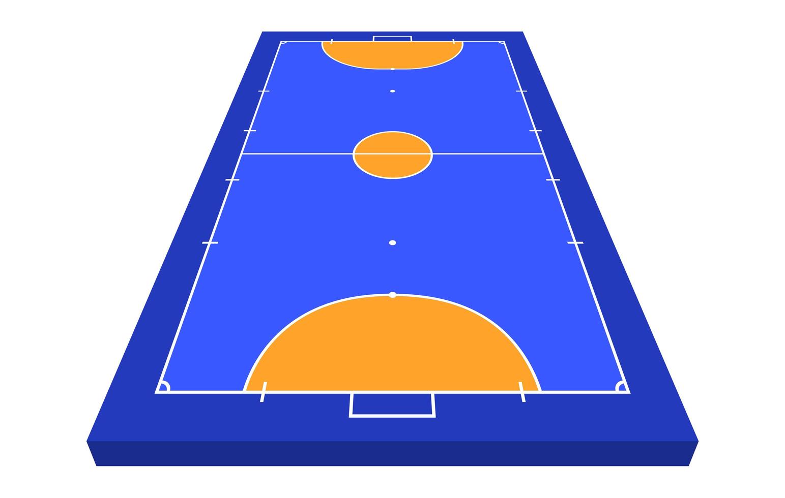 perspectiefzichtveld voor zaalvoetbal. oranje omtrek van lijnen futsal veld vectorillustratie. vector