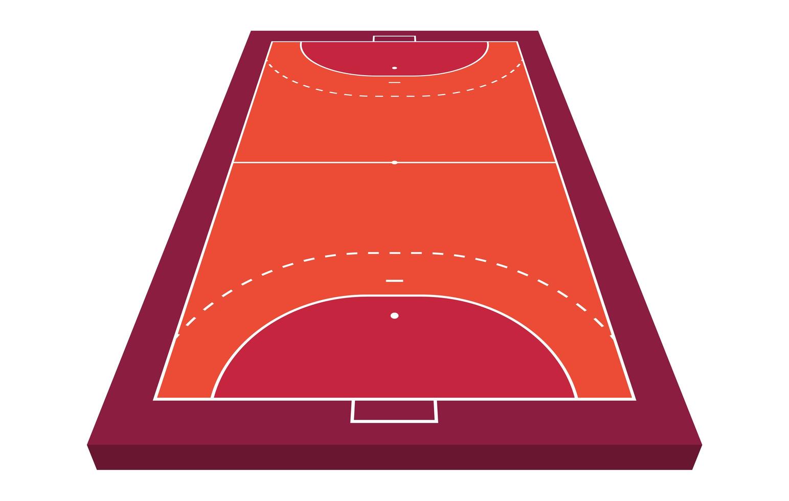 perspectiefzichtveld voor handbal. oranje omtrek van lijnen handbal veld vectorillustratie. vector