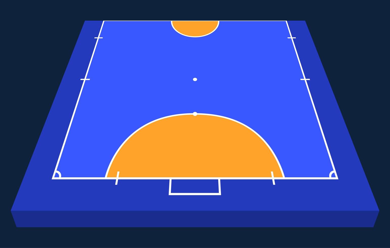 perspectief half veld voor zaalvoetbal. oranje omtrek van lijnen futsal veld vectorillustratie. vector