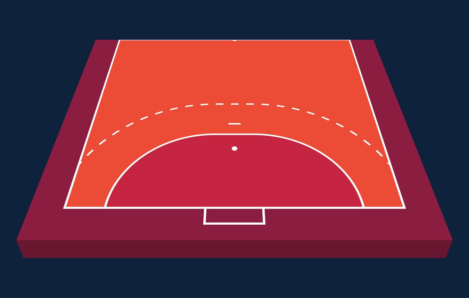perspectief half veld voor handbal. oranje omtrek van lijnen handbal veld vectorillustratie. vector