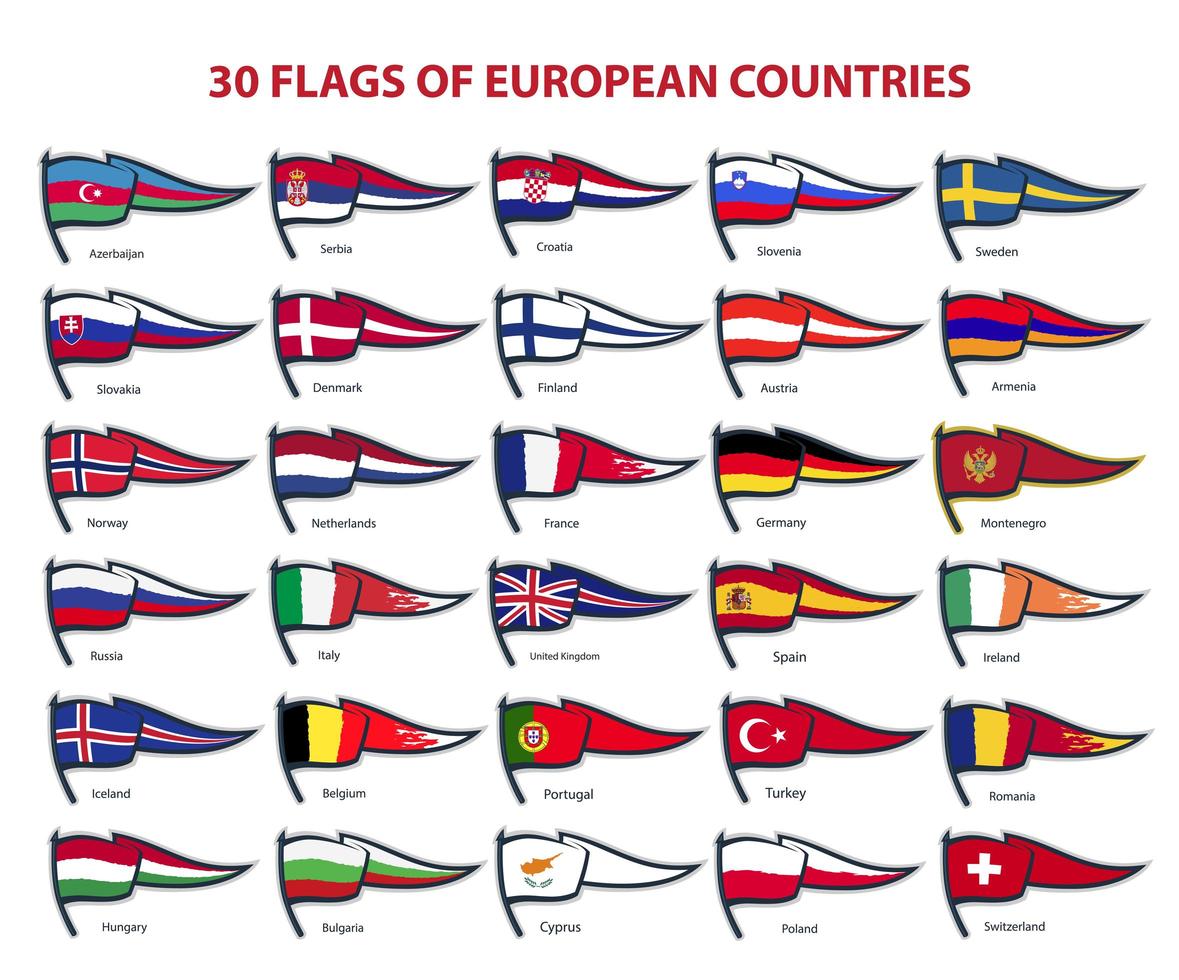 30 vlaggen van Europese landen vector