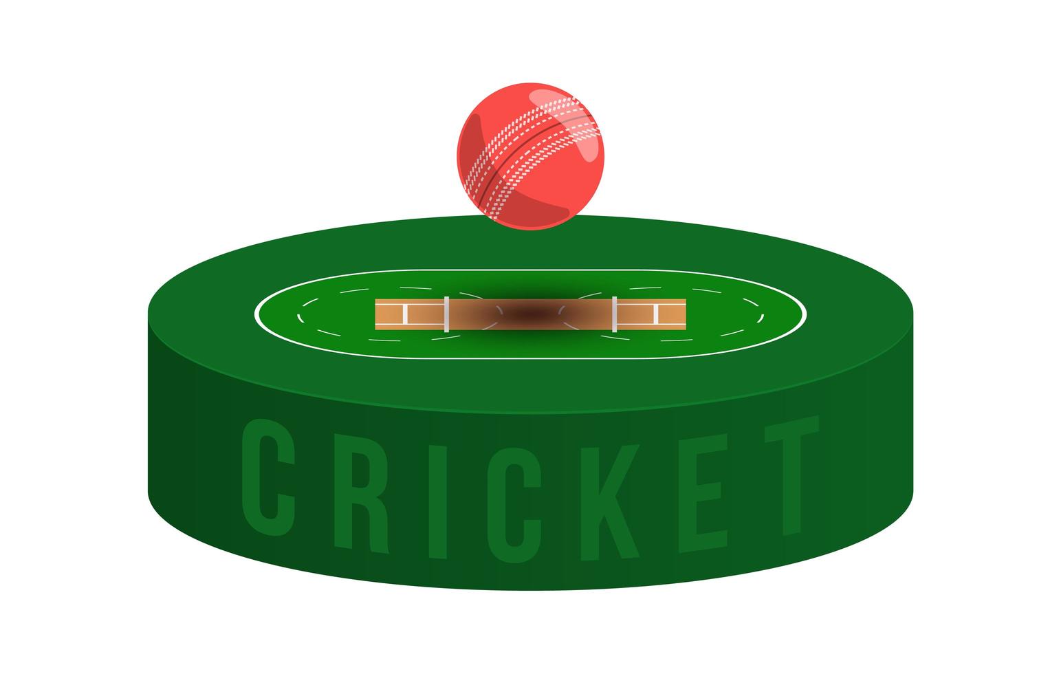 cricketveld en bal met schaduw in isometrische weergave, cricketstadion vectorillustratie op witte achtergrond vector