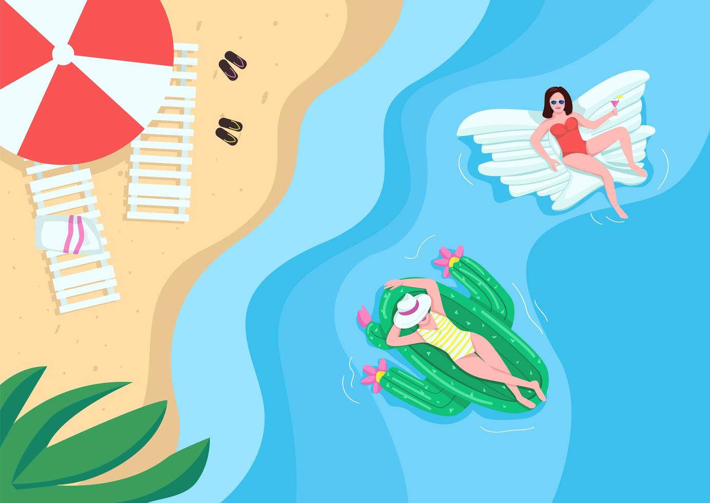 vrouwen rusten op zandstrand egale kleur vectorillustratie vector