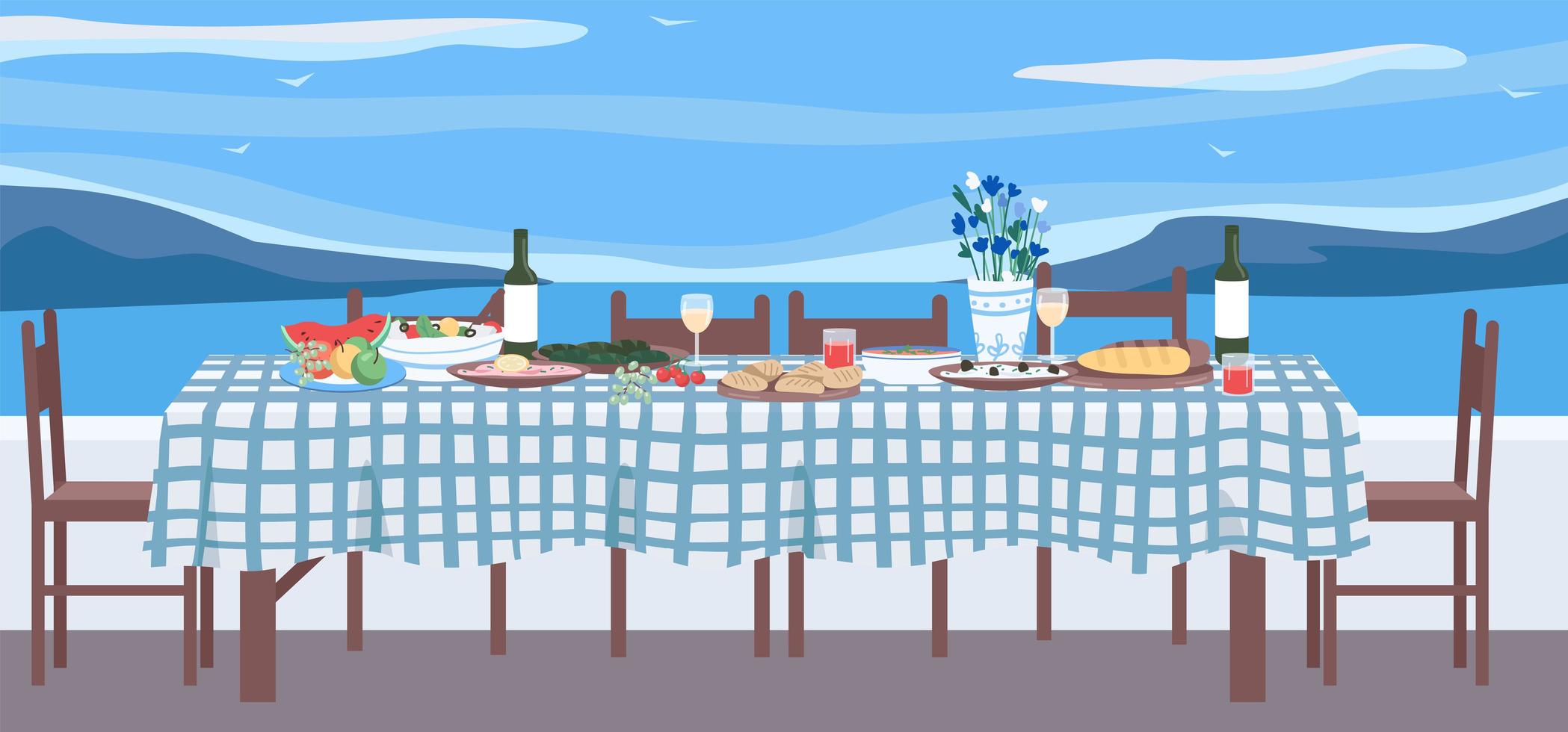 Grieks diner egale kleur vectorillustratie vector