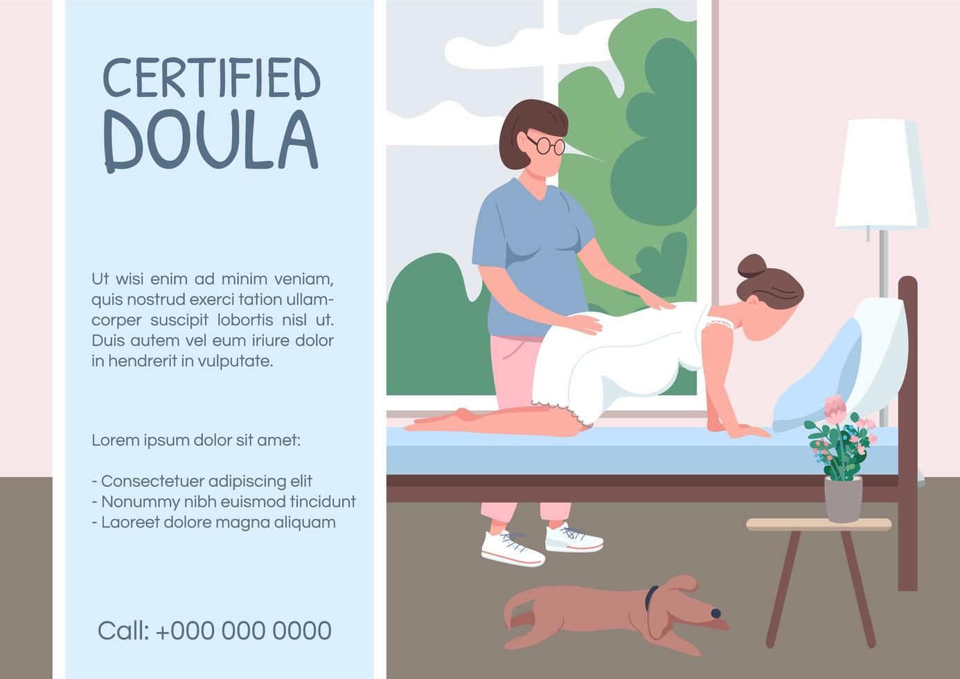 gecertificeerde doula poster platte vector sjabloon