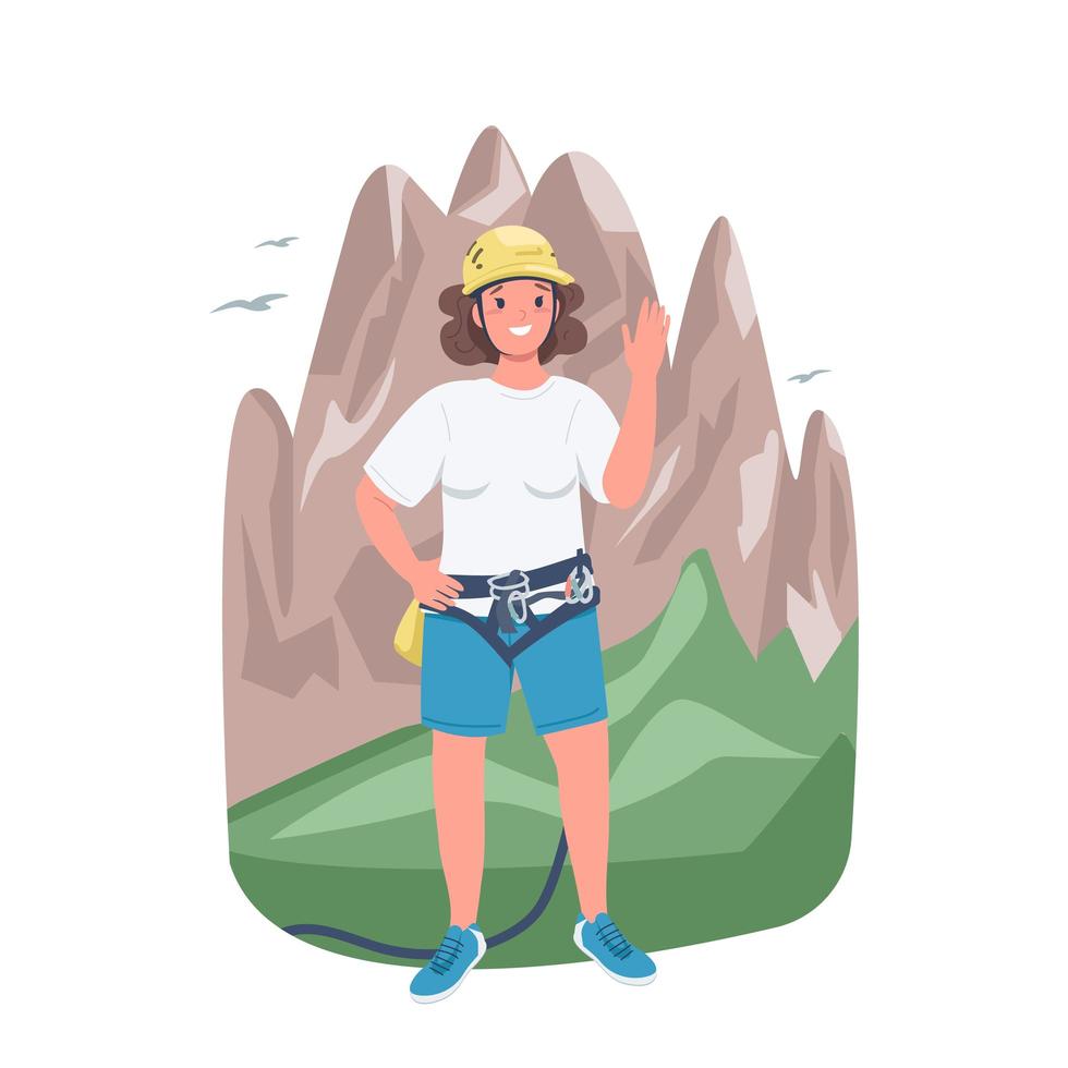 vrouw bergbeklimmer egale kleur vector gedetailleerd karakter