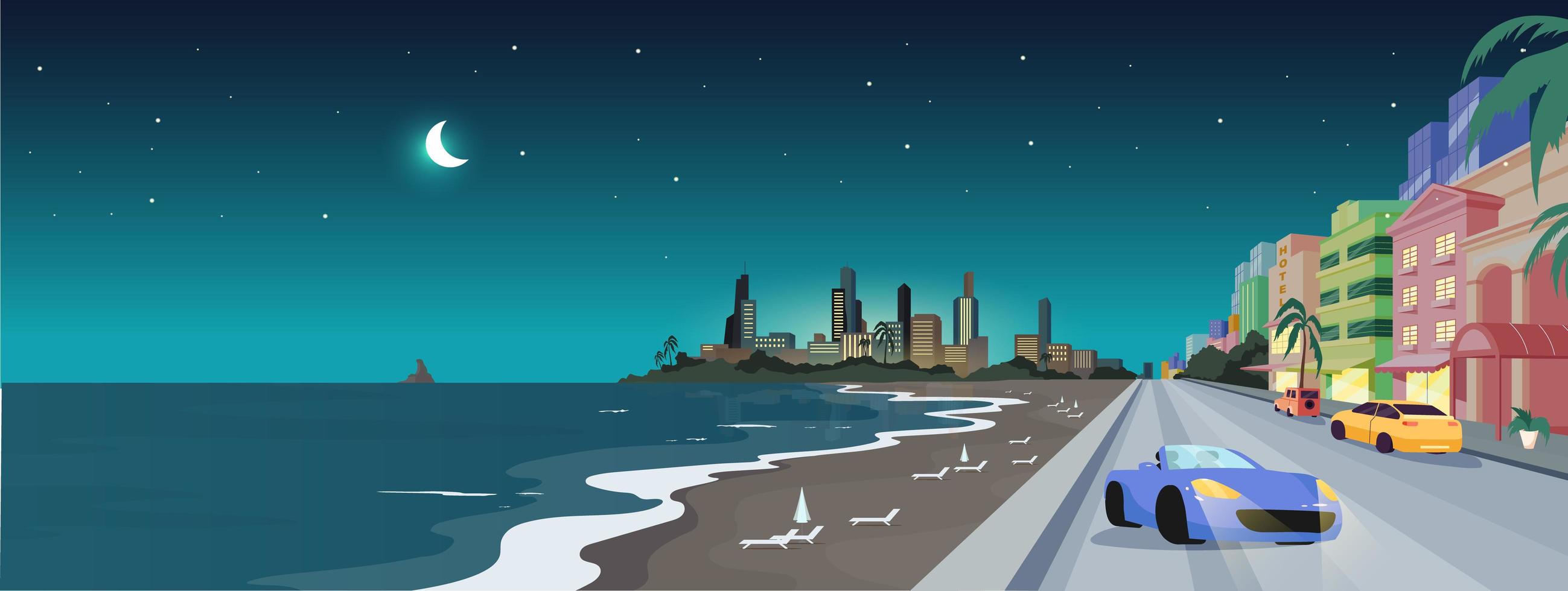 South Beach bij nacht egale kleur vectorillustratie vector