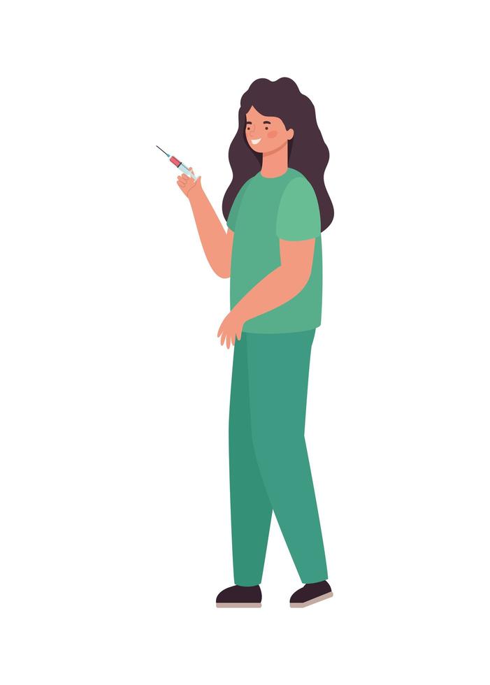 vrouw arts met uniform en injectie vector ontwerp