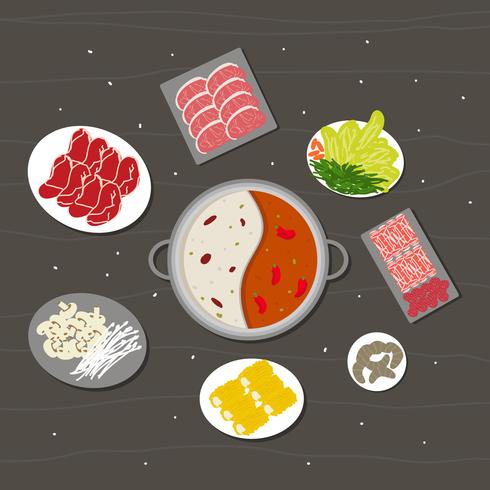 Hotpot en ingrediënten Vector