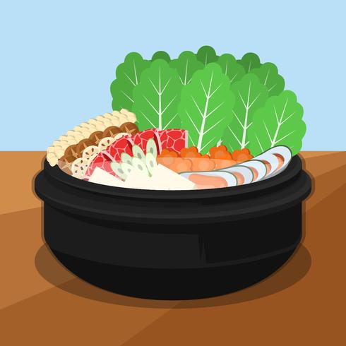 Hotpot en ingrediënten vectorillustratie vector