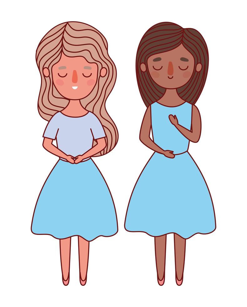 twee vrouwen avatars tekenfilms vector ontwerp