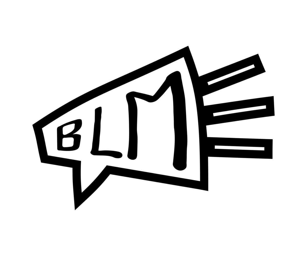 doodle spreker en tekst black lives matter blm. protestbanner over mensenrechten van zwarte mensen in Amerika. vector illustratie. pictogram poster en symbool.