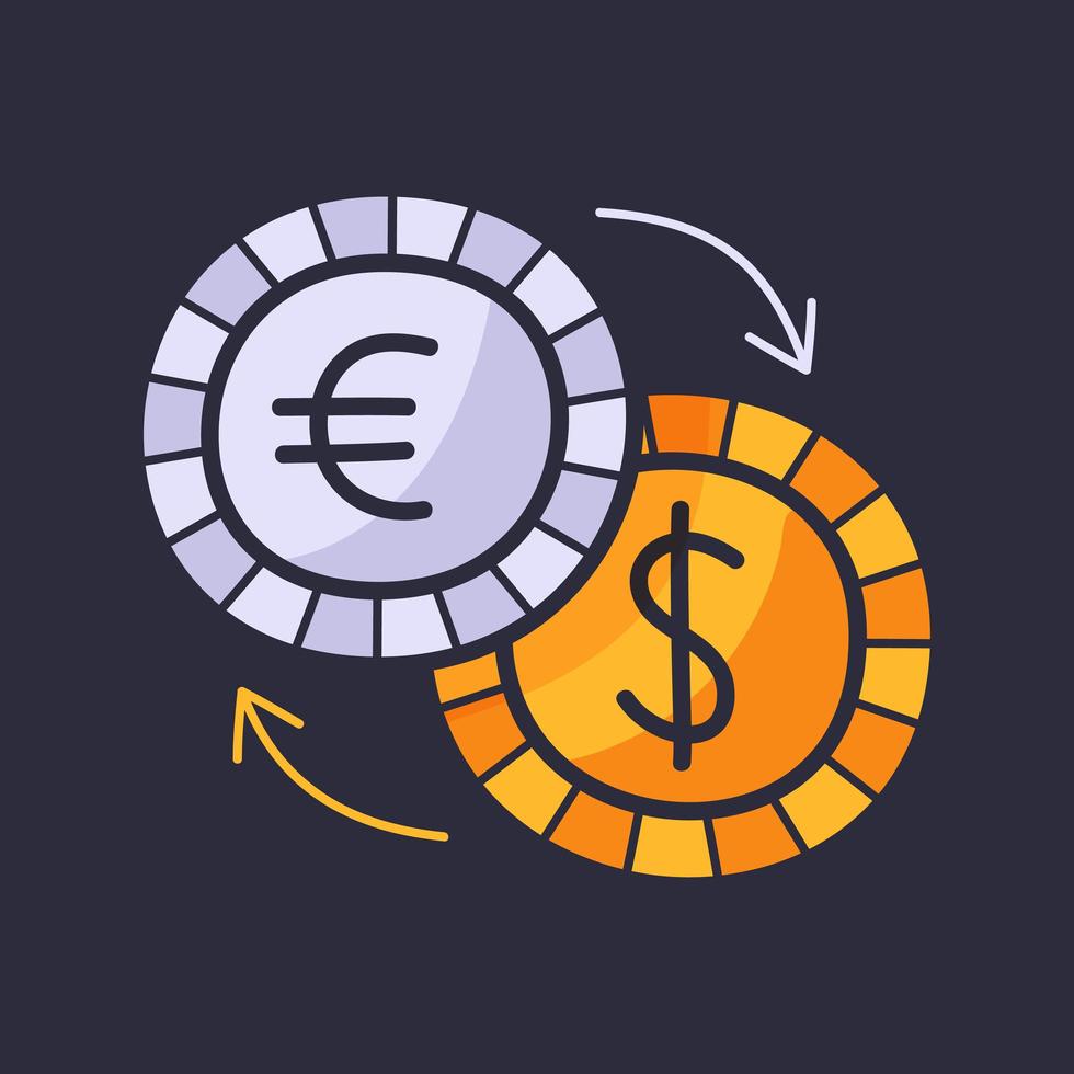 valuta-uitwisseling hand tekenen doodle zakelijke platte pictogram. cartoon stijlicoon dollar en euro geld vector