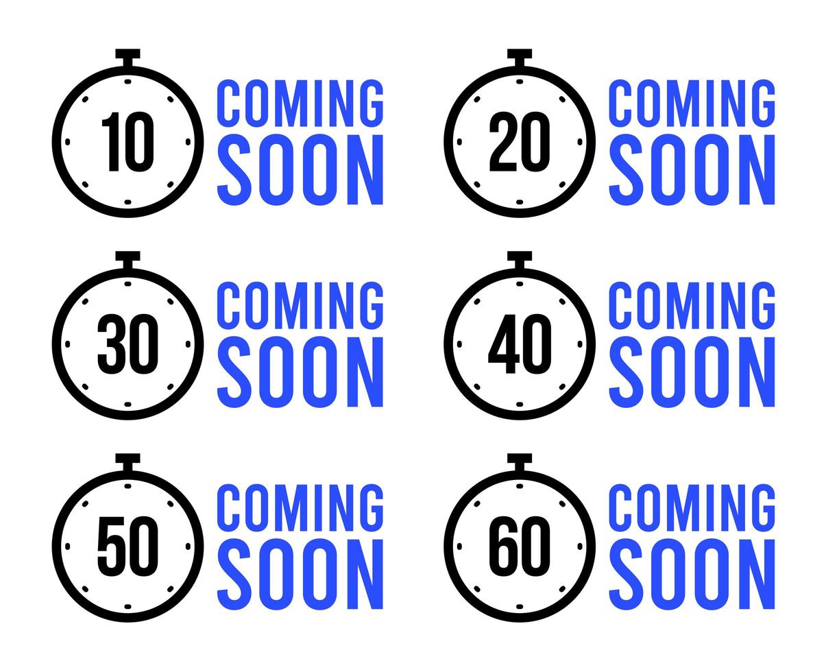 set van eenvoudige timers. binnenkort of countdown timer vector iconen set. stopwatch pictogrammen instellen in vlakke stijl, digitale timerklok en horloge. vector illustratie