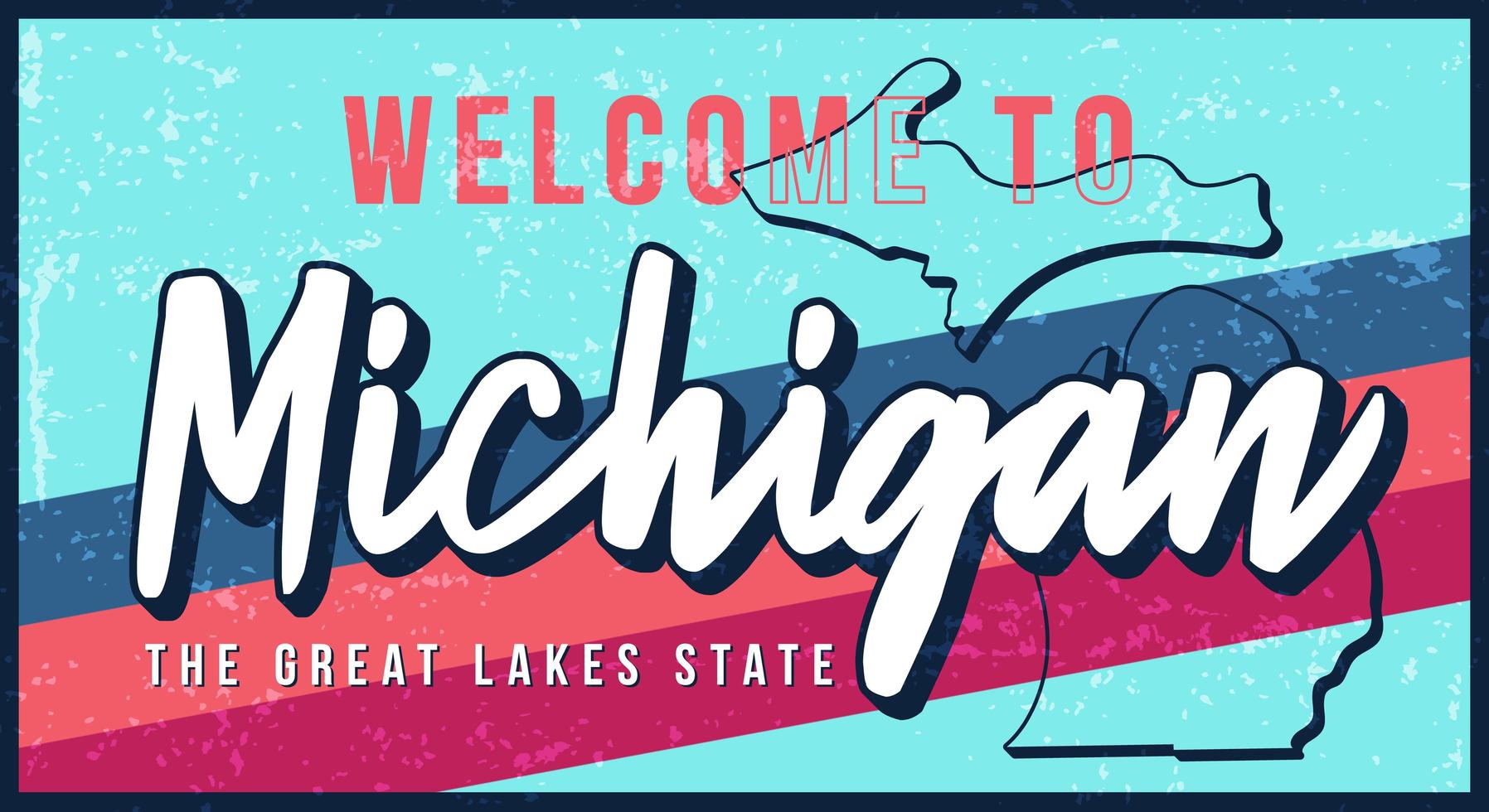 welkom bij Michigan vintage roestige metalen teken vector illustratie. vector staatskaart in grunge stijl met typografie hand getrokken belettering