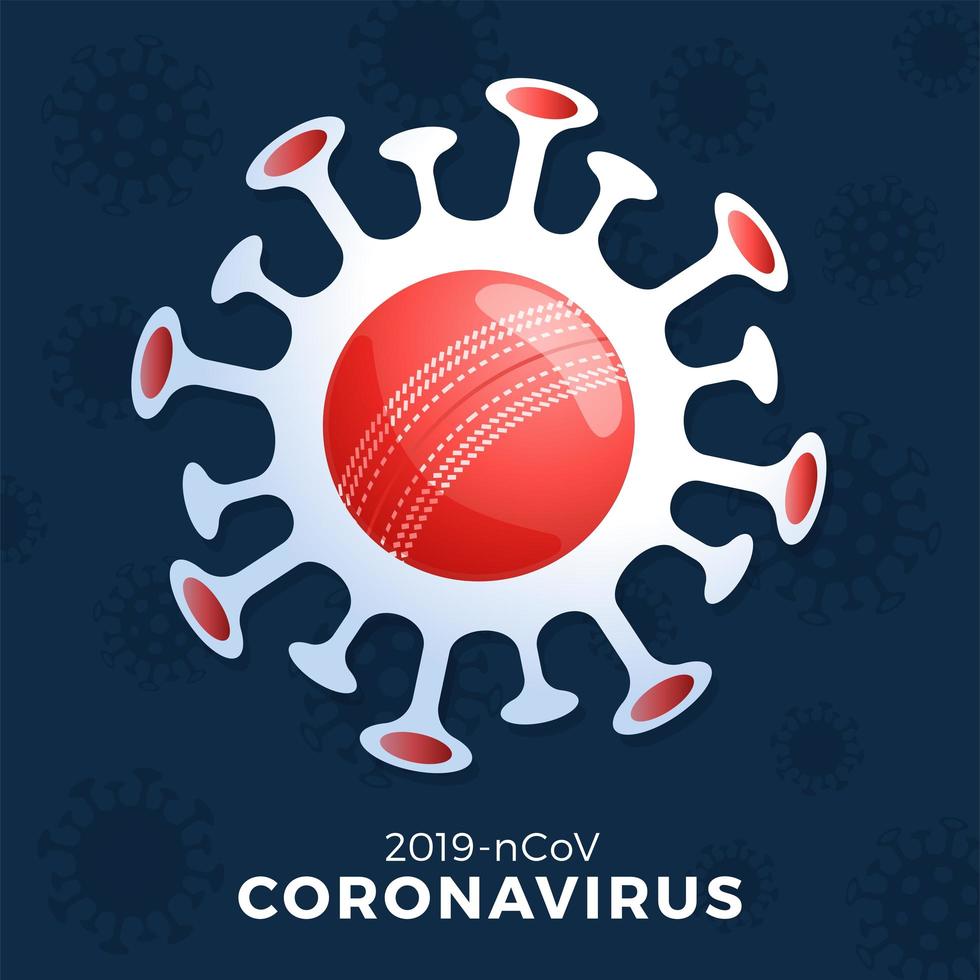 cricket bal vector teken voorzichtigheid coronavirus. stop de uitbraak van covid-19. coronavirus gevaar en risico voor de volksgezondheid uitbraak van de ziekte. annulering van sportevenementen en wedstrijden concept