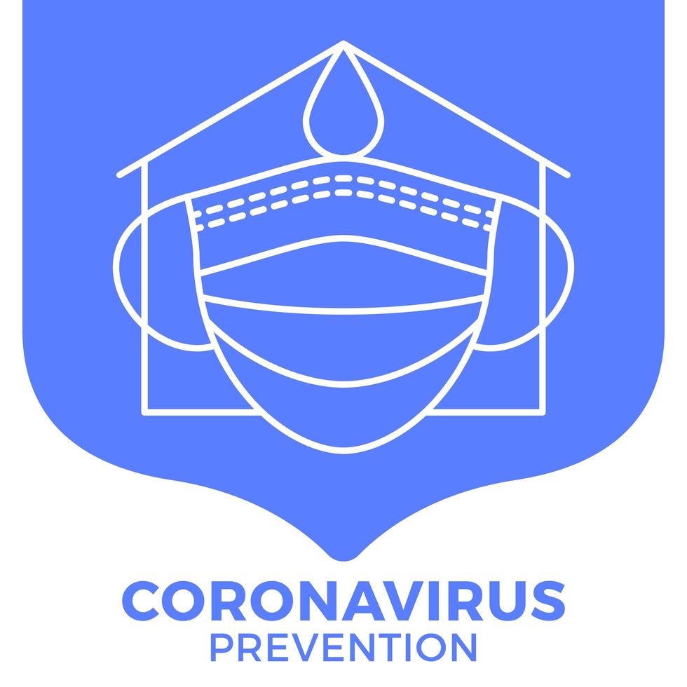 preventie van covid-19 alles in één pictogram poster vectorillustratie. coronavirus bescherming flyer met overzicht icon set. blijf thuis, gebruik een gezichtsmasker, gebruik handdesinfecterend middel vector