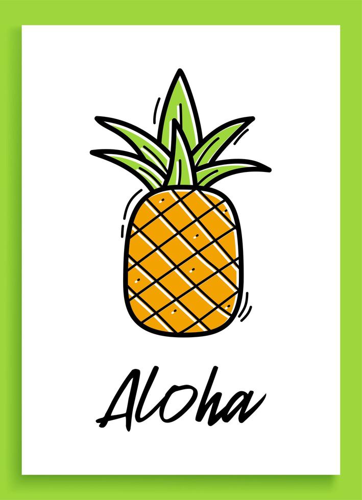 aloha ananas. inspirerend citaat. moderne kalligrafie zin met hand getrokken ananas. borstel vector belettering voor print, t-shirt en poster. typografisch ontwerp