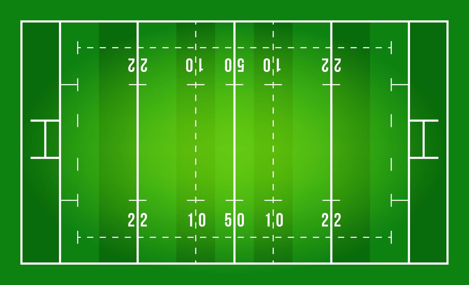 vlak groen rugbyveld. bovenaanzicht van rugbyveld met regelsjabloon. vector stadion.