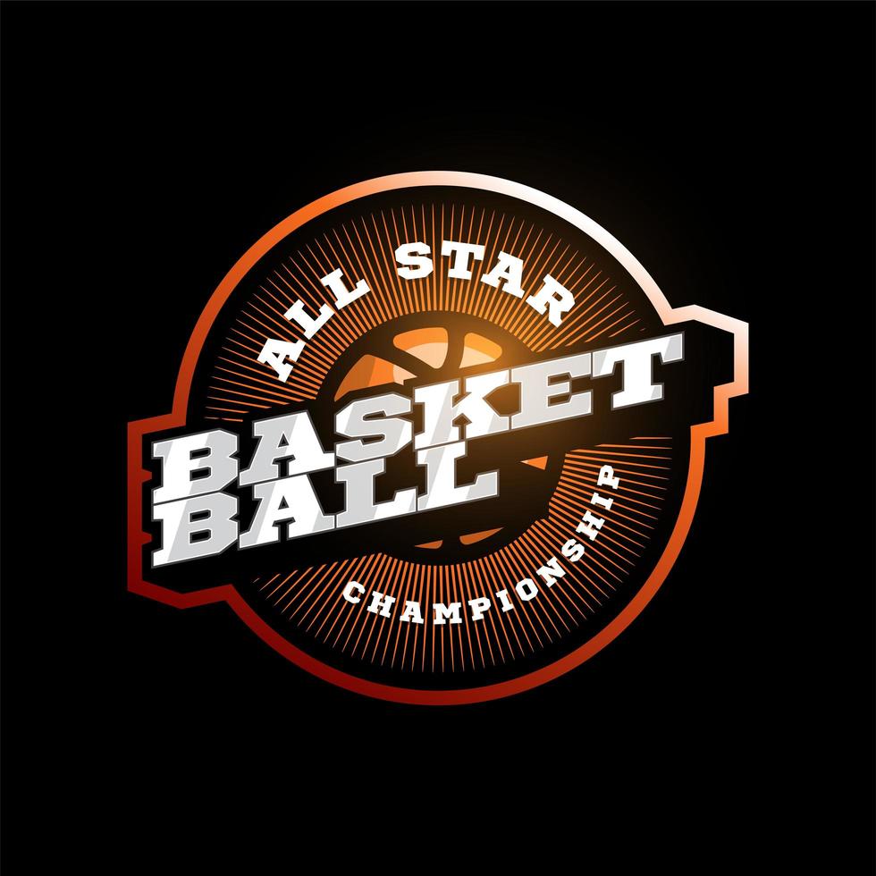 basketbal moderne professionele sport typografie logo in retro stijl. vector ontwerp embleem, badge en sportief sjabloonlogo-ontwerp.