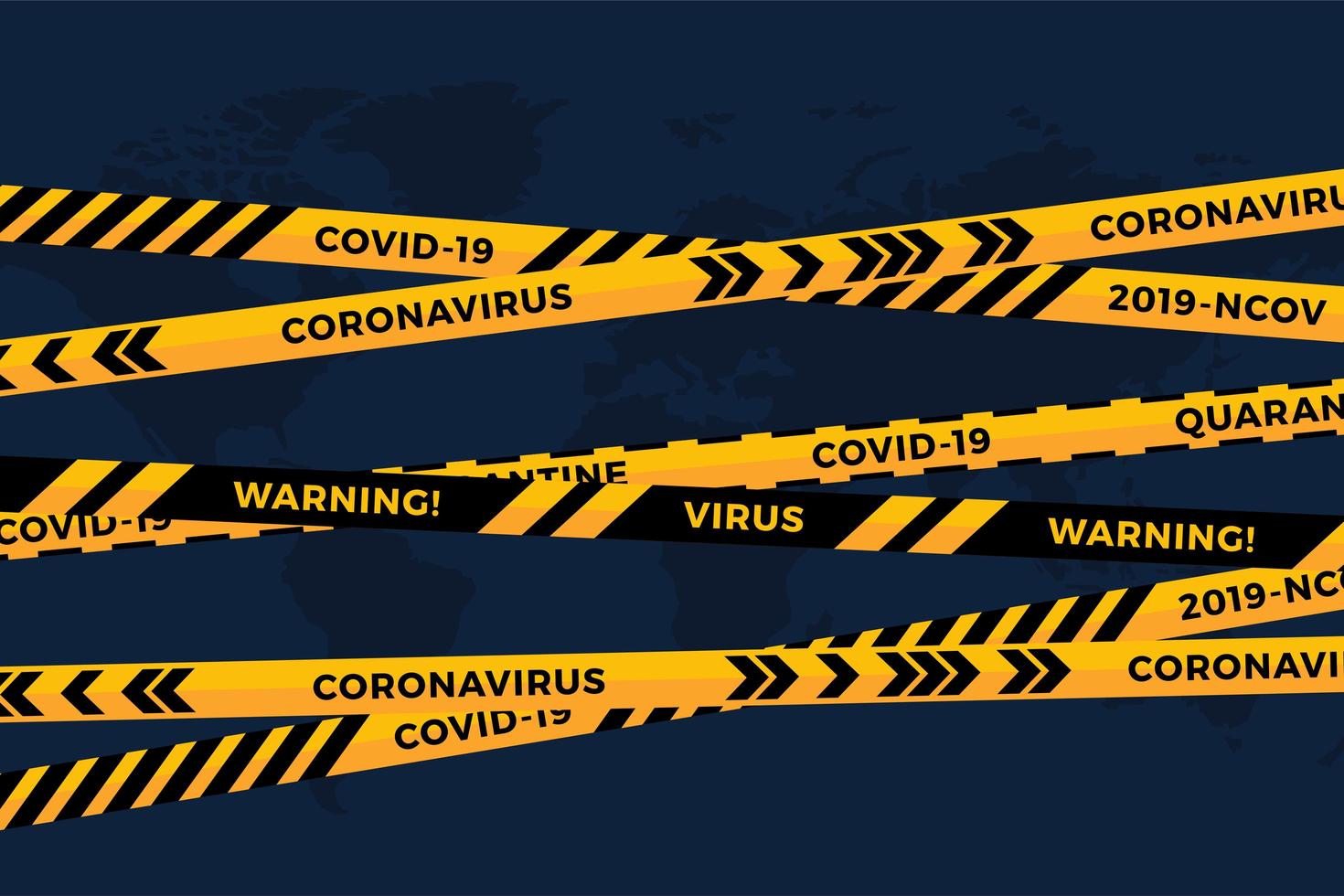 vector biohazard gevaar geel zwarte tape op wit papier gesneden wereldkaart achtergrond. veiligheidshekwerk lint. wereld quarantaine griep. waarschuwing gevaar griepgevaar. wereldwijde pandemie coronavirus covid-19