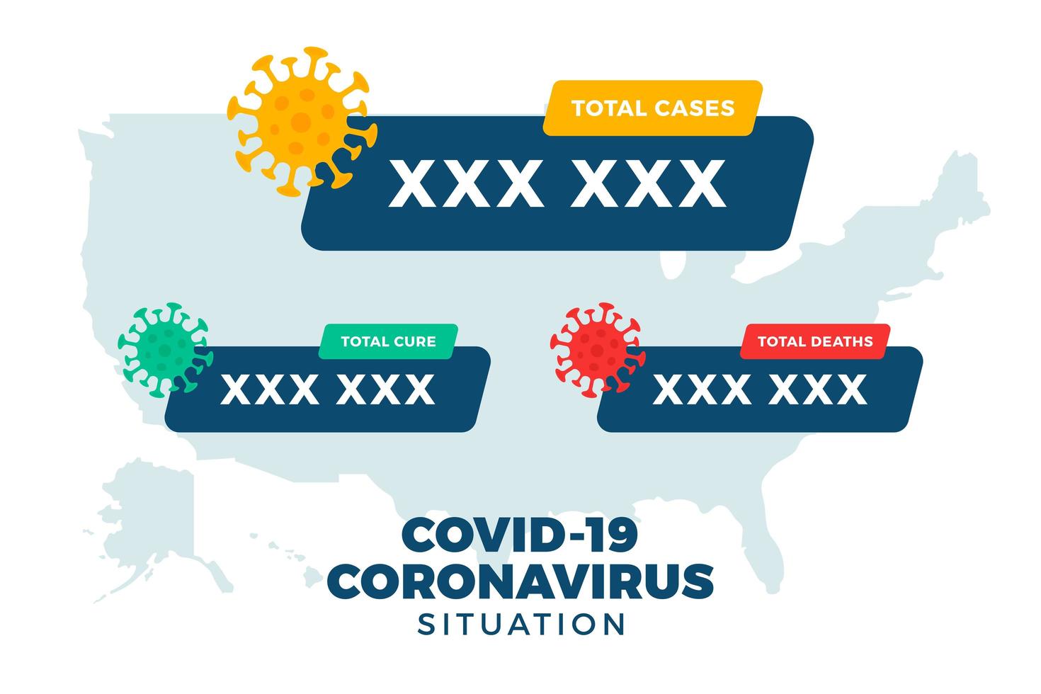 covid-19 usa kaart bevestigde gevallen, genezing, sterfgevallen rapporteren wereldwijd wereldwijd. coronavirusziekte 2019 situatie-update wereldwijd. amerika kaarten en nieuwskop tonen situatie en statistieken achtergrond vector