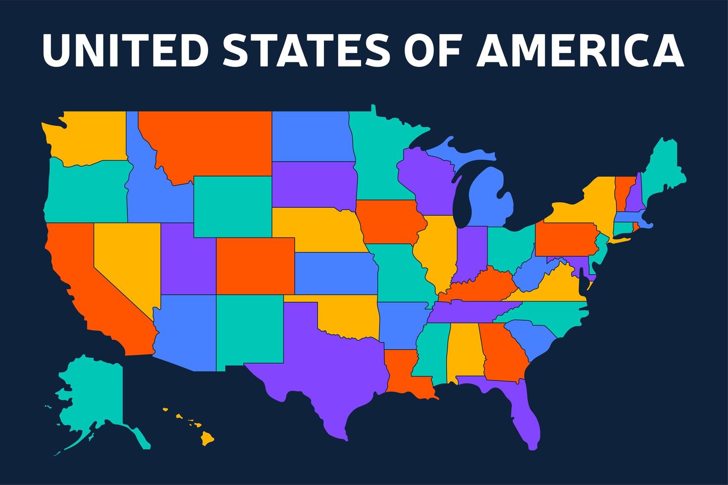 lege kaart van de VS, de Verenigde Staten van Amerika, in kleuren van het regenboogspectrum vector