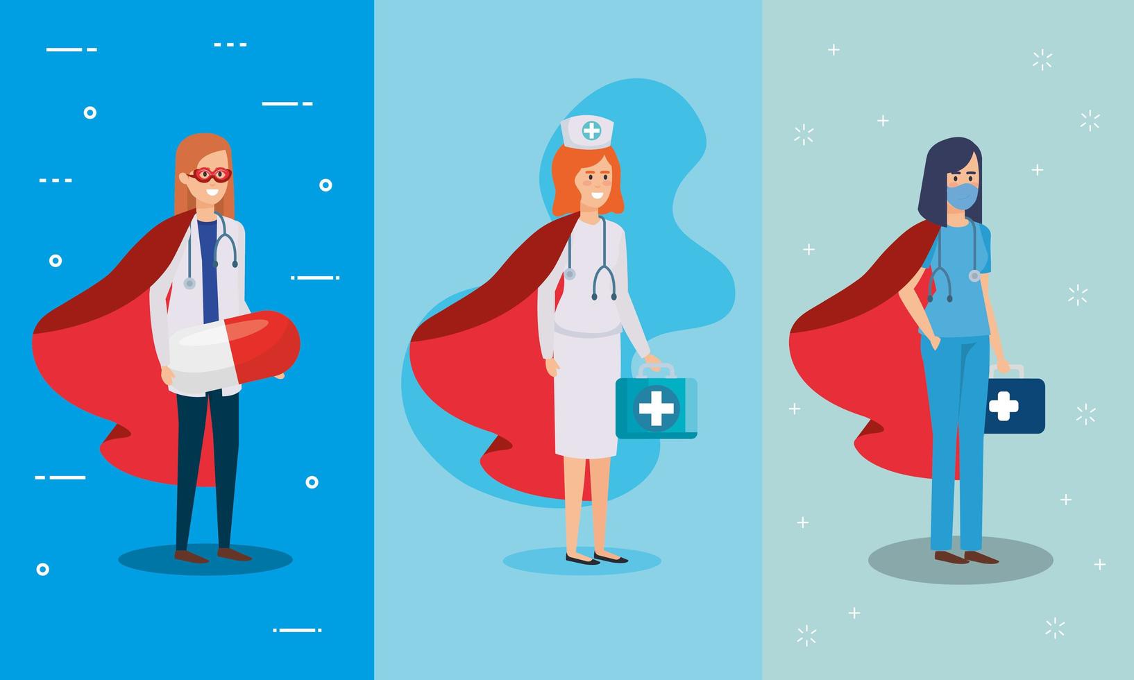 groep gezondheidswerkers als superheldinnen vector