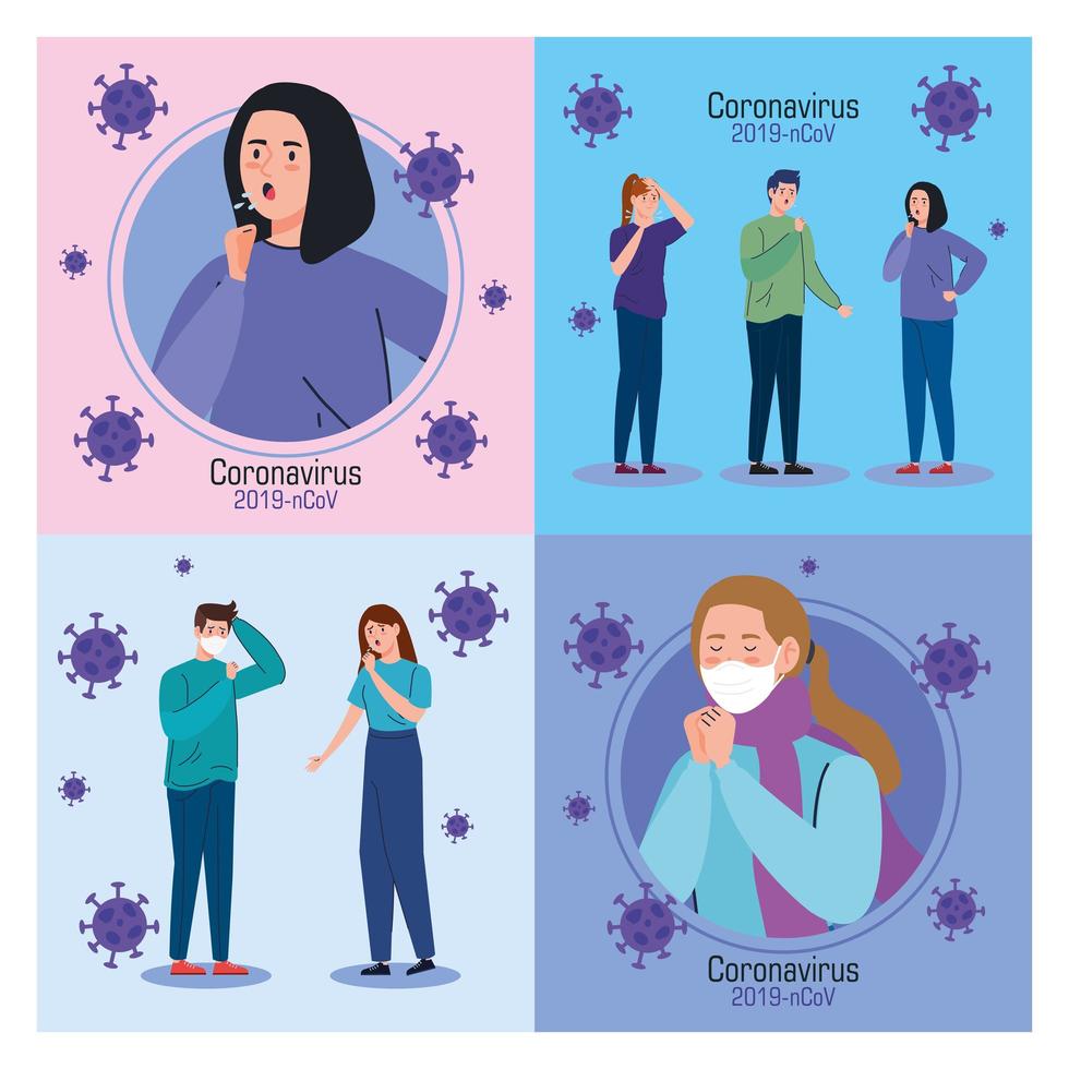 mensen met coronavirus symptomen banner set vector