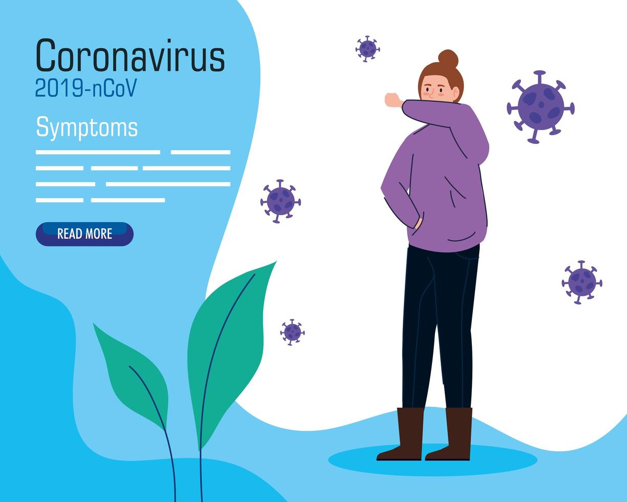 coronavirus symptomen banner met vrouw vector