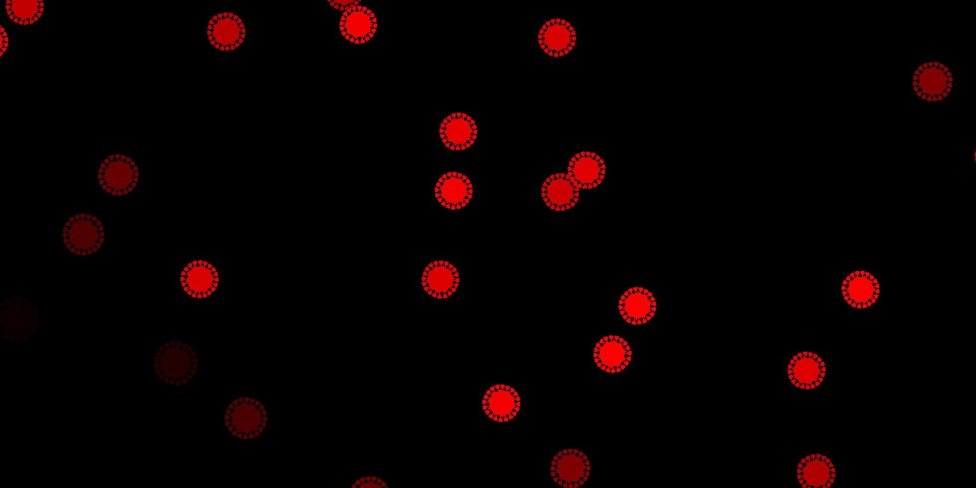 donkerrode vector achtergrond met covid-19 symbolen.