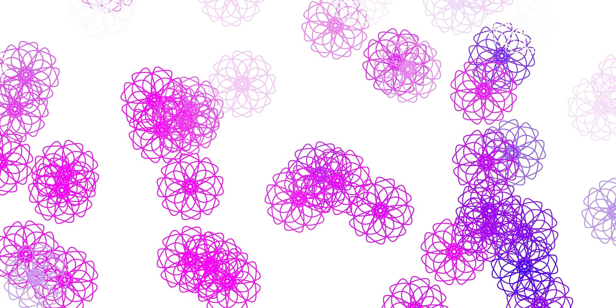 lichtpaars, roze vector doodle sjabloon met bloemen.