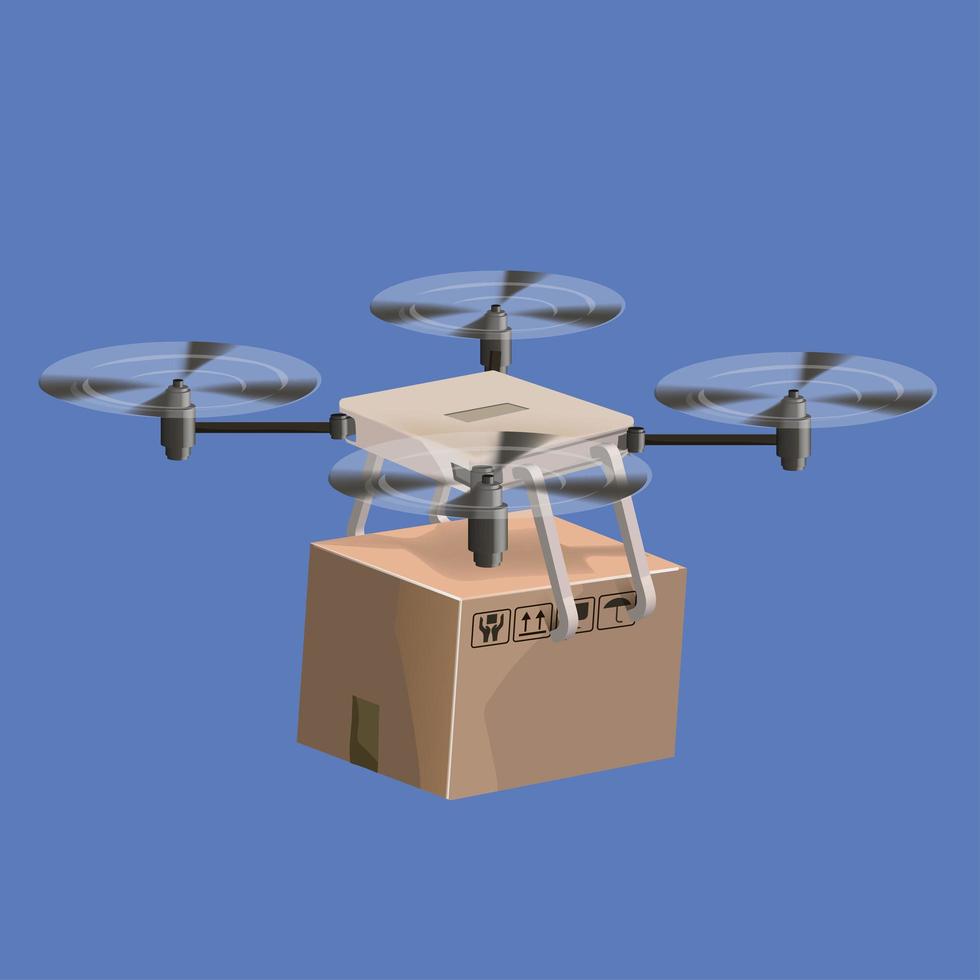 levering drone met doos. drone vector illustratie grafisch ontwerp. moderne robots bezorgmethoden. geïsoleerd
