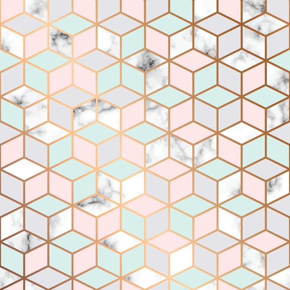 vector marmeren textuur, naadloos patroonontwerp met de gouden achtergrond van het kubussen geometrische patroon