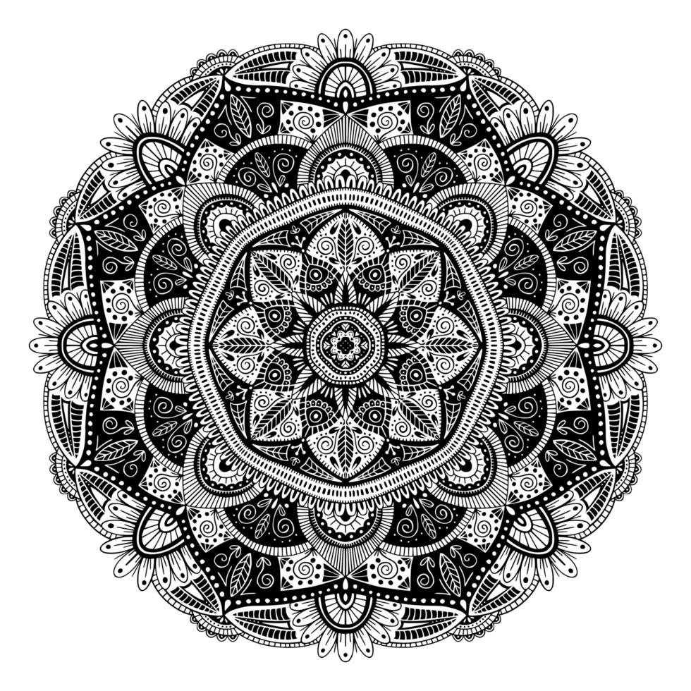 zwart-witte bloemen etnische mandala, op witte achtergrond vector