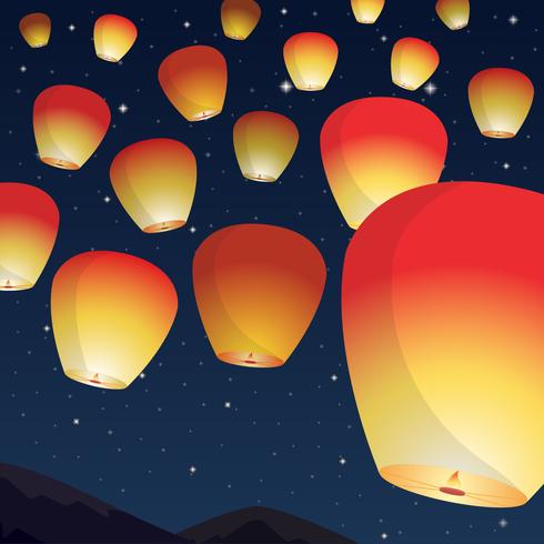 Sky Lantern Festival In de nacht vectorillustratie vector