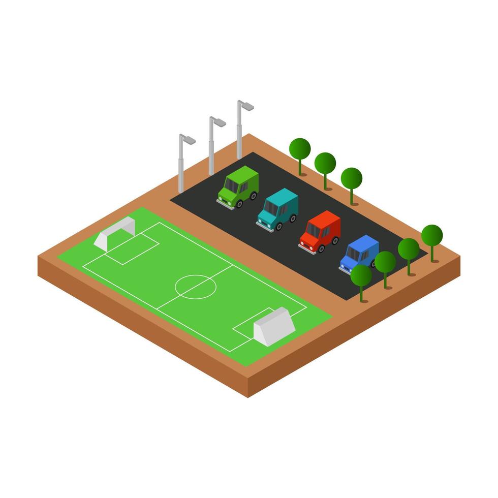 isometrisch voetbalveld geïllustreerd op witte achtergrond vector