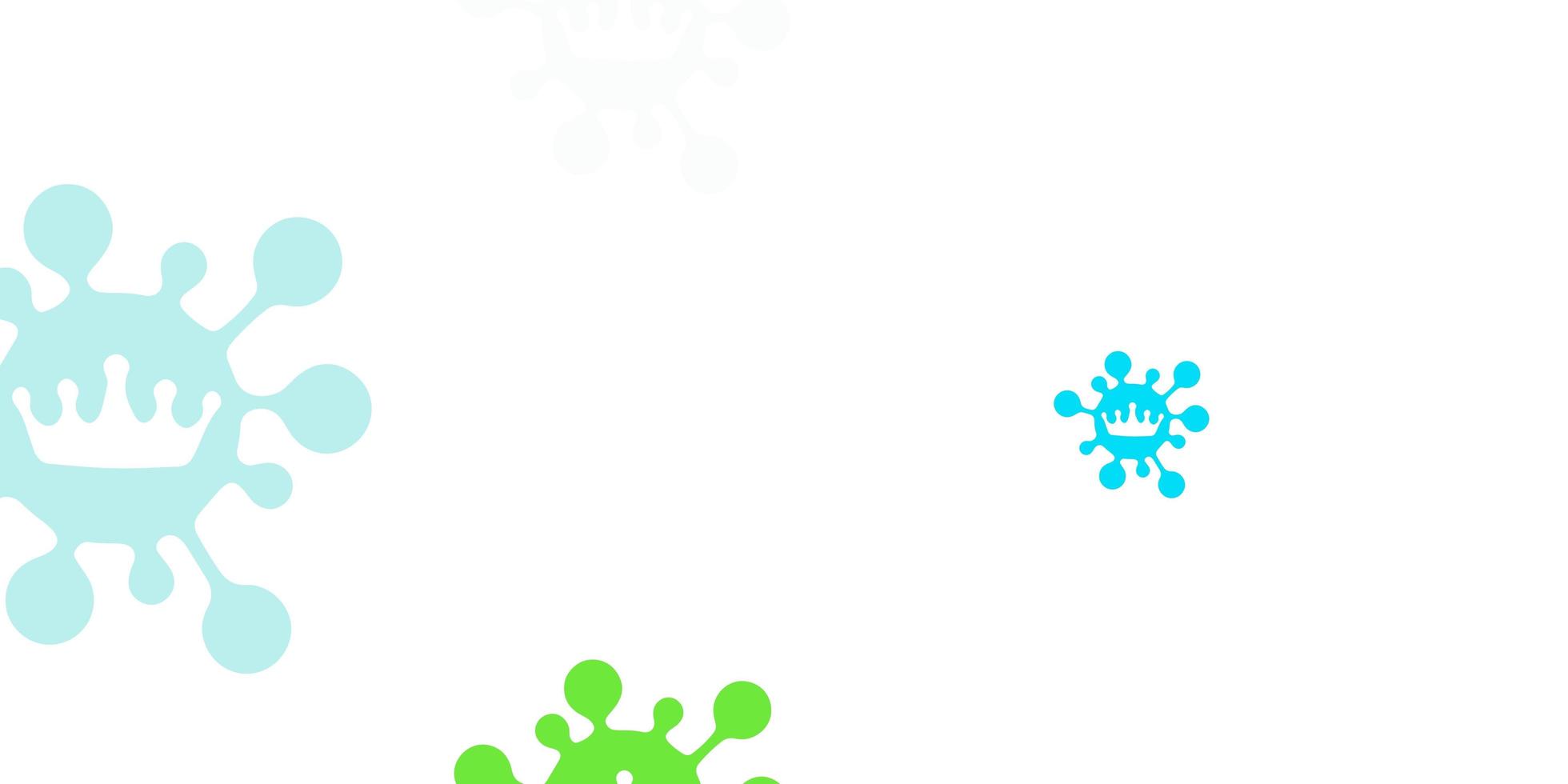lichtblauwe, groene vectorachtergrond met virussymbolen. vector