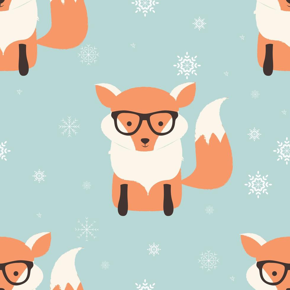 naadloze vrolijke kerstpatronen met schattige hipster vos vector