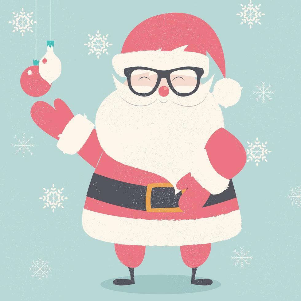 vrolijk kerstfeest briefkaart met hipster kerstman bril dragen vector