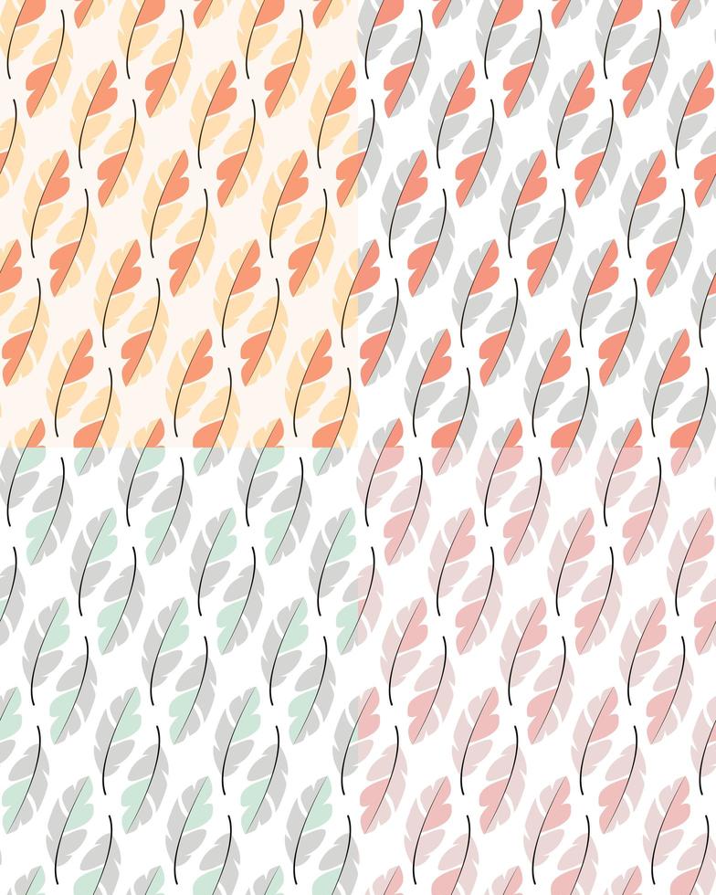 verzameling van vier naadloze patroonontwerpen met Boheemse handgetekende veren vector