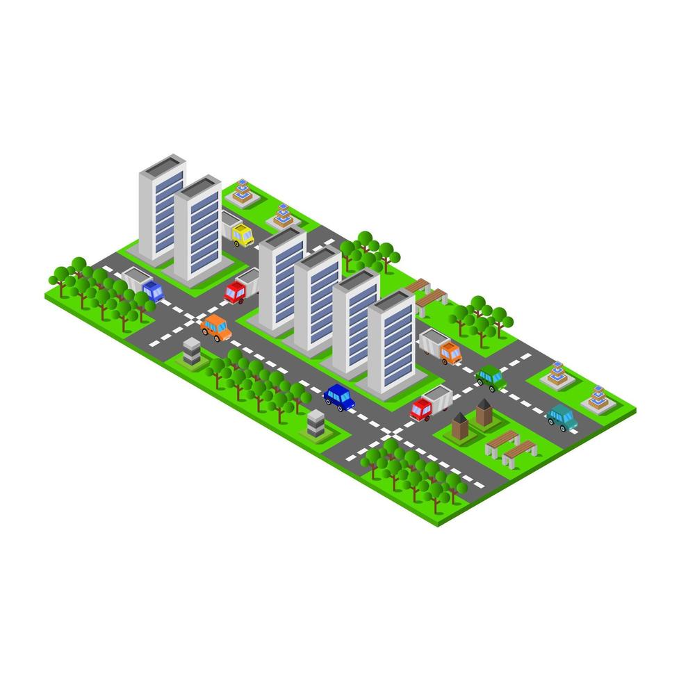 isometrische stad geïllustreerd op witte achtergrond vector