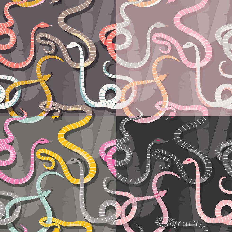 vier naadloze patronen met kleurrijke slangen vector